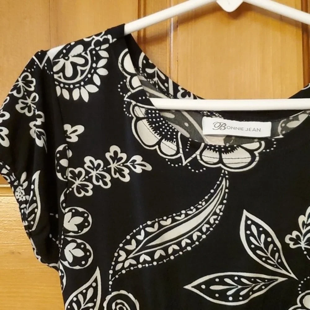 Bonnie Jean Girls Black Floral Short Sleeve Stretchy Dress‎ Size 7